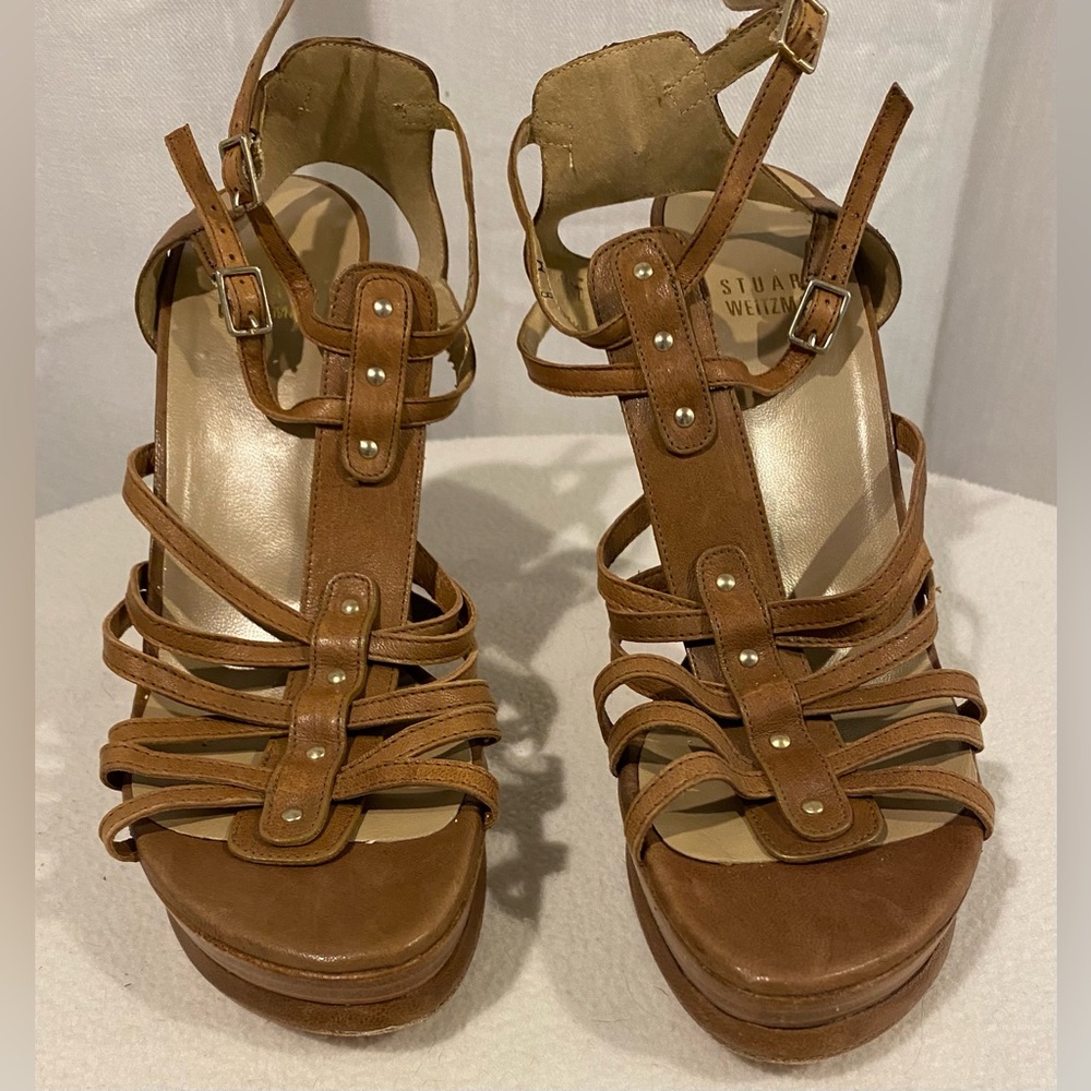 STUART WEITZMAN Brown Leather
Ankle Strap Platform Sandals Size 8
buckle heels - Picture 2 of 16